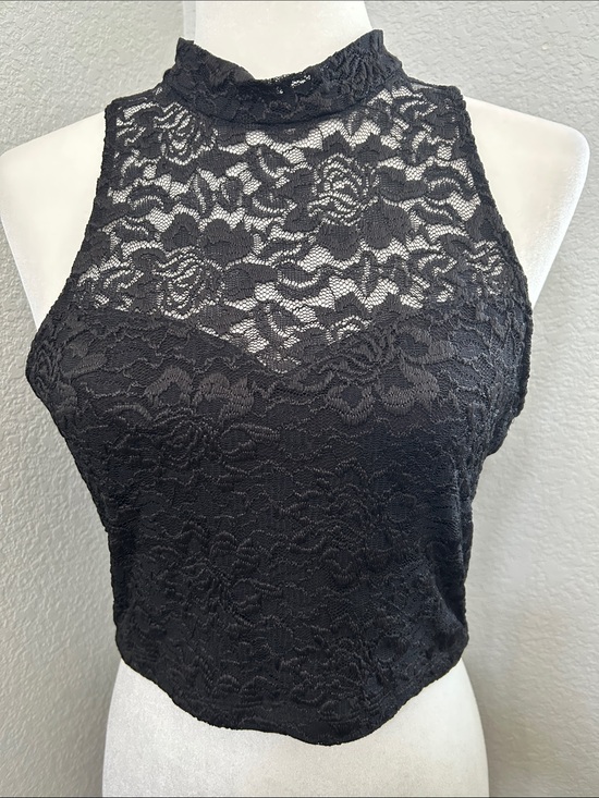 bebe Tops - bebe Black Lace High-Neck Crop Camisole